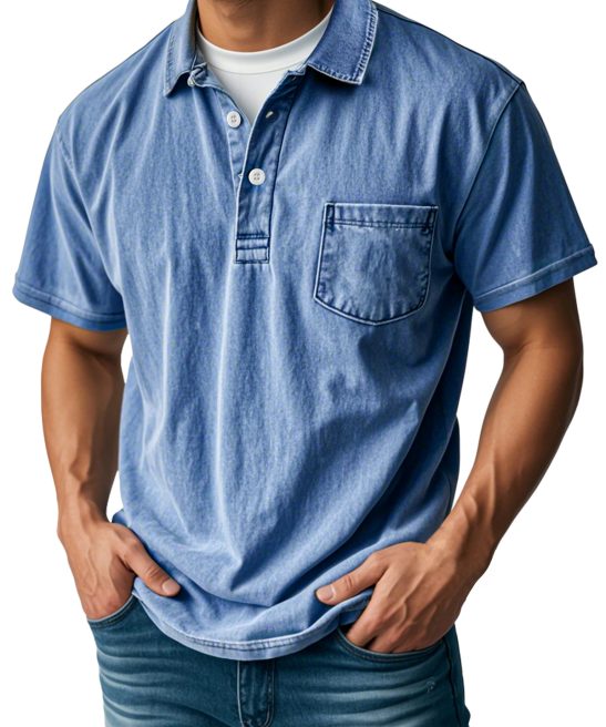 Men's Retro Lapel Button Pocket Casual Short Sleeve POLO Shirt