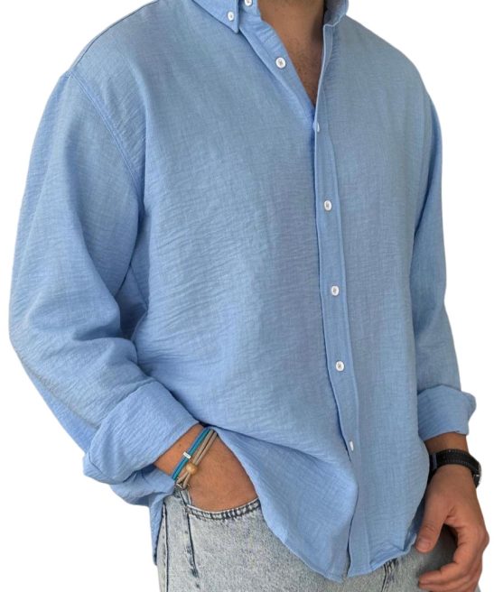 Men's Casual Simple Cotton Lapel Long-Sleeved Shirt