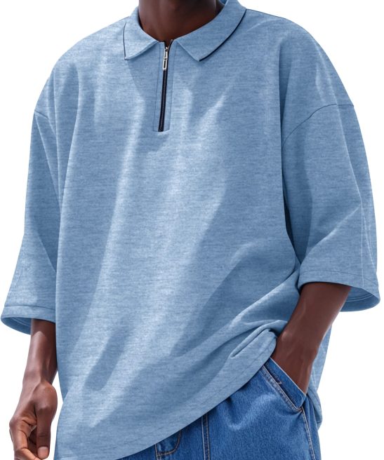  Men's Fashion Casual Line Zipper Lapel Short Sleeve Polo Shirt