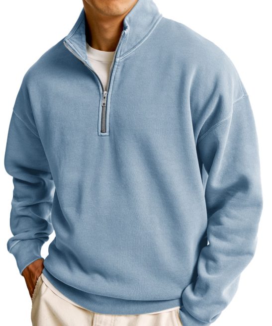 Men's Fashionable Casual Half-Zip Stand Collar Long-Sleeved Sweatshirt