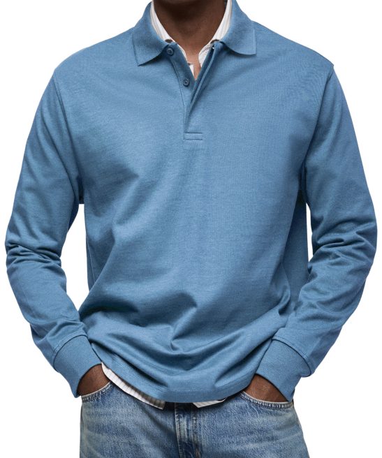 Men's Everyday Comfort Lapel Button Casual Long Sleeve POLO Shirt