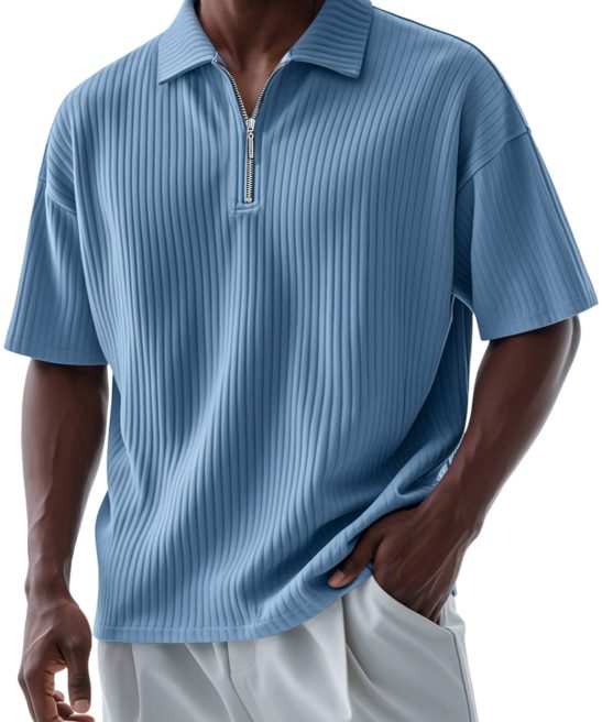 Men's Casual Daily Pitted Lapel Zipper Short-sleeved Polo Shirt