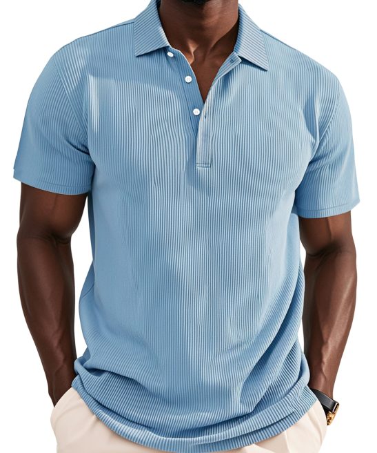 Men's Daily Solid Color Pit Button Lapel Short-sleeved Polo Shirt