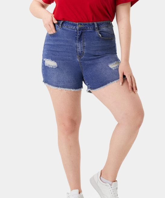 Blue Comfy Stretch Denim Rips Shorts Jeans