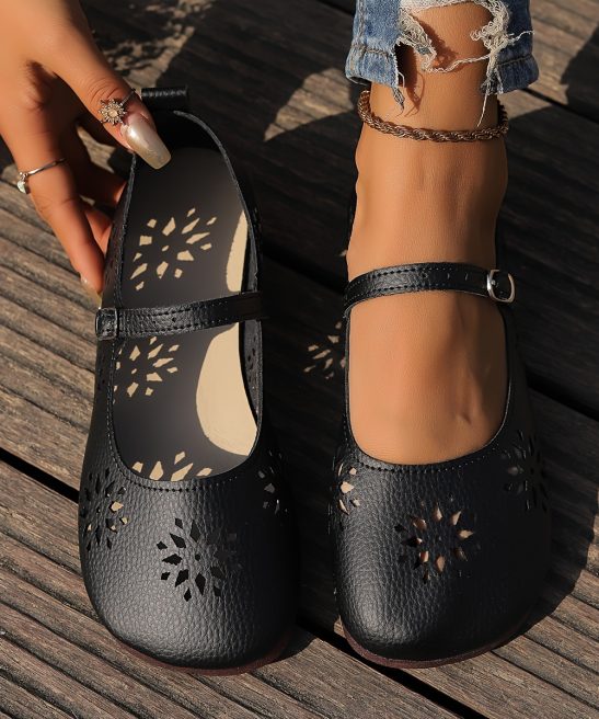 Women's Retro Soft Leather Hollow Flats