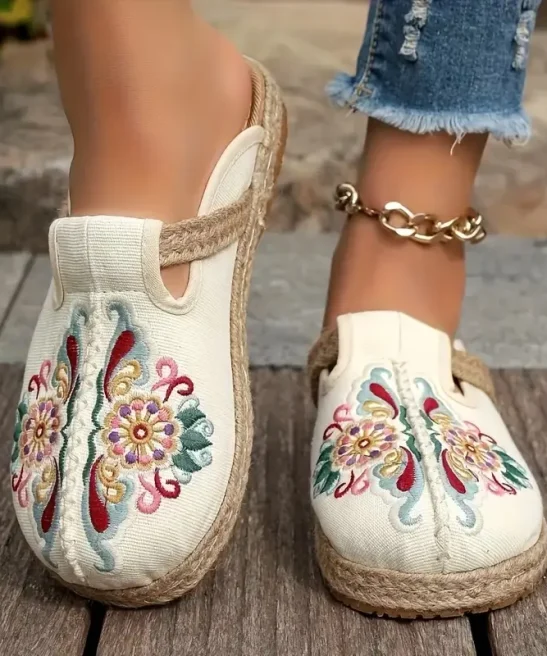 Women's Handmade Cotton Floral Mules