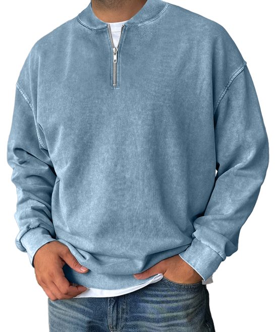 Men's Retro Baseball Collar Zipper Casual Solid Color Sweatshirt