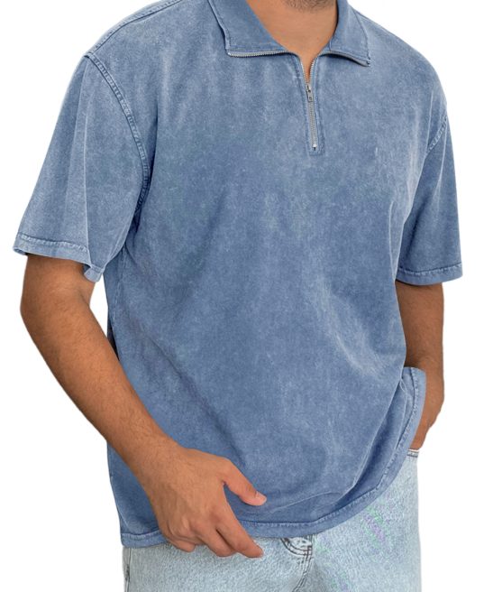 Men's Everyday Retro Stand Collar Zipper Casual Short Sleeve T-Shirt