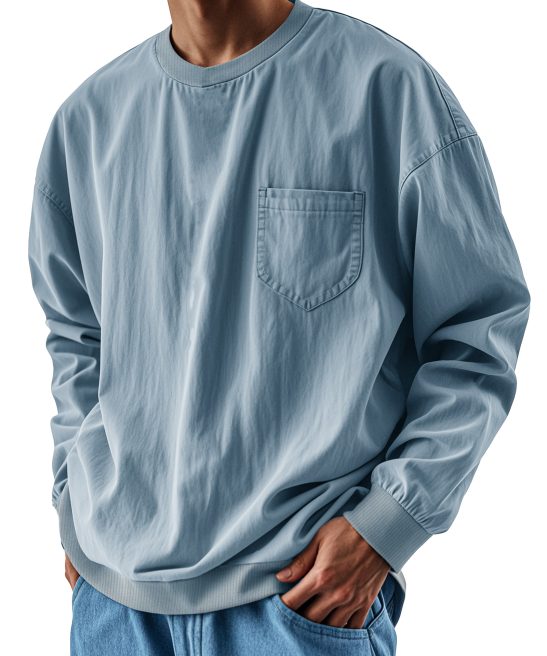 Men's Fashionable Round Neck Casual Pocket Long Sleeve Top