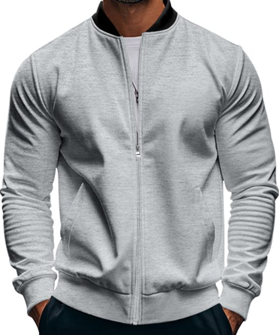 Men's Casual Stand Collar Zipper Long Sleeve Baseball Jacket