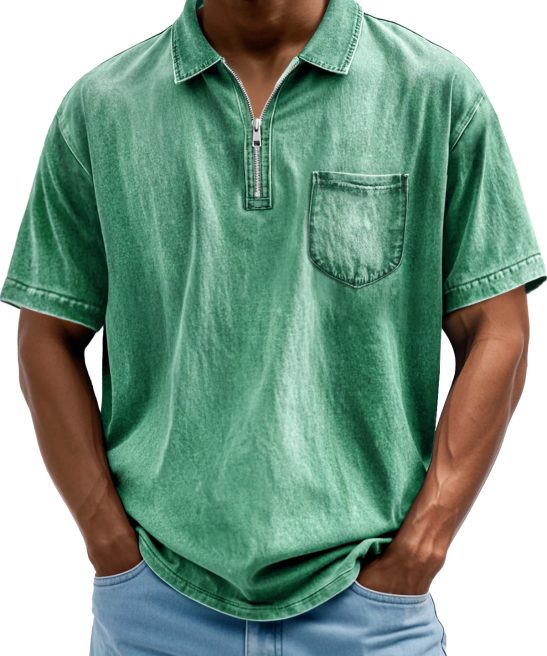 Men's Fashion Retro Lapel Zipper Casual Short Sleeve POLO Shirt