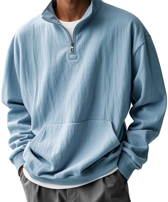 Men's Fashionable Half-Zip Pocket Stand Collar Sweatshirt