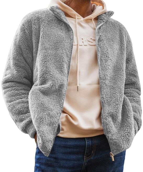 Men's Jacket Plush Jacket Pocket Zipper Sweatshirt