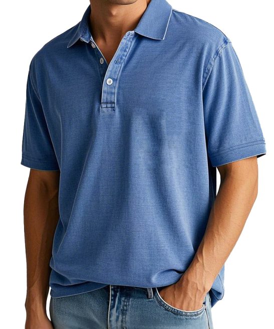 Men's Vintage Distressed Pocket Short Sleeve Lapel Polo Shirt