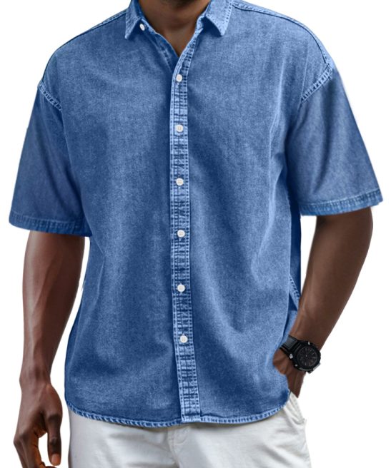 Men's Casual Vintage Button Lapel Short Sleeve Shirt