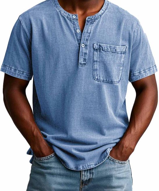 Men's Fashion Casual Vintage Distressed Pocket Short Sleeve Henley Shirt