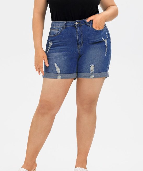Plain Dark Wash Short Denim Jean